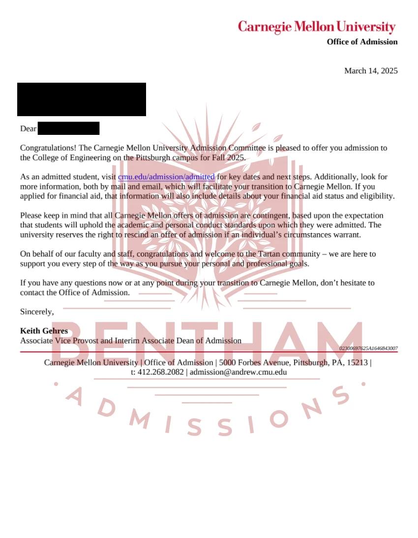 Acceptance Letter to CMU - 2024