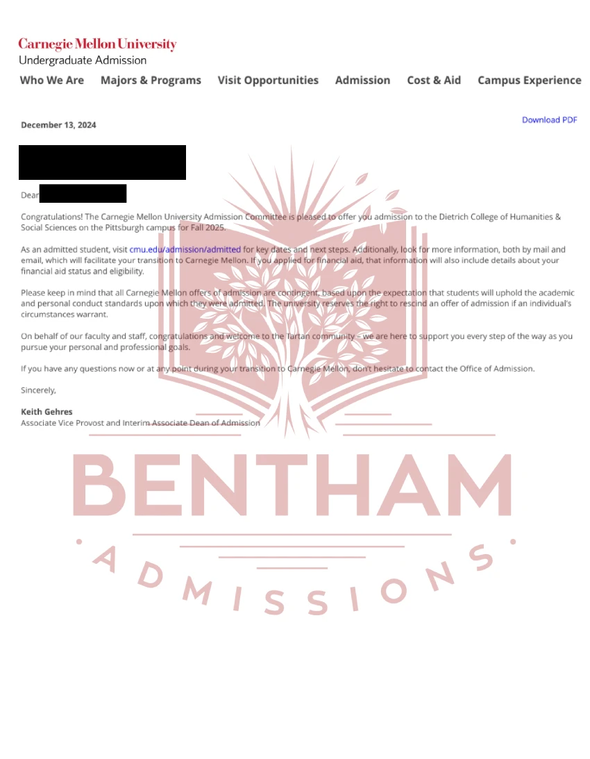 Acceptance Letter to CMU - 2024