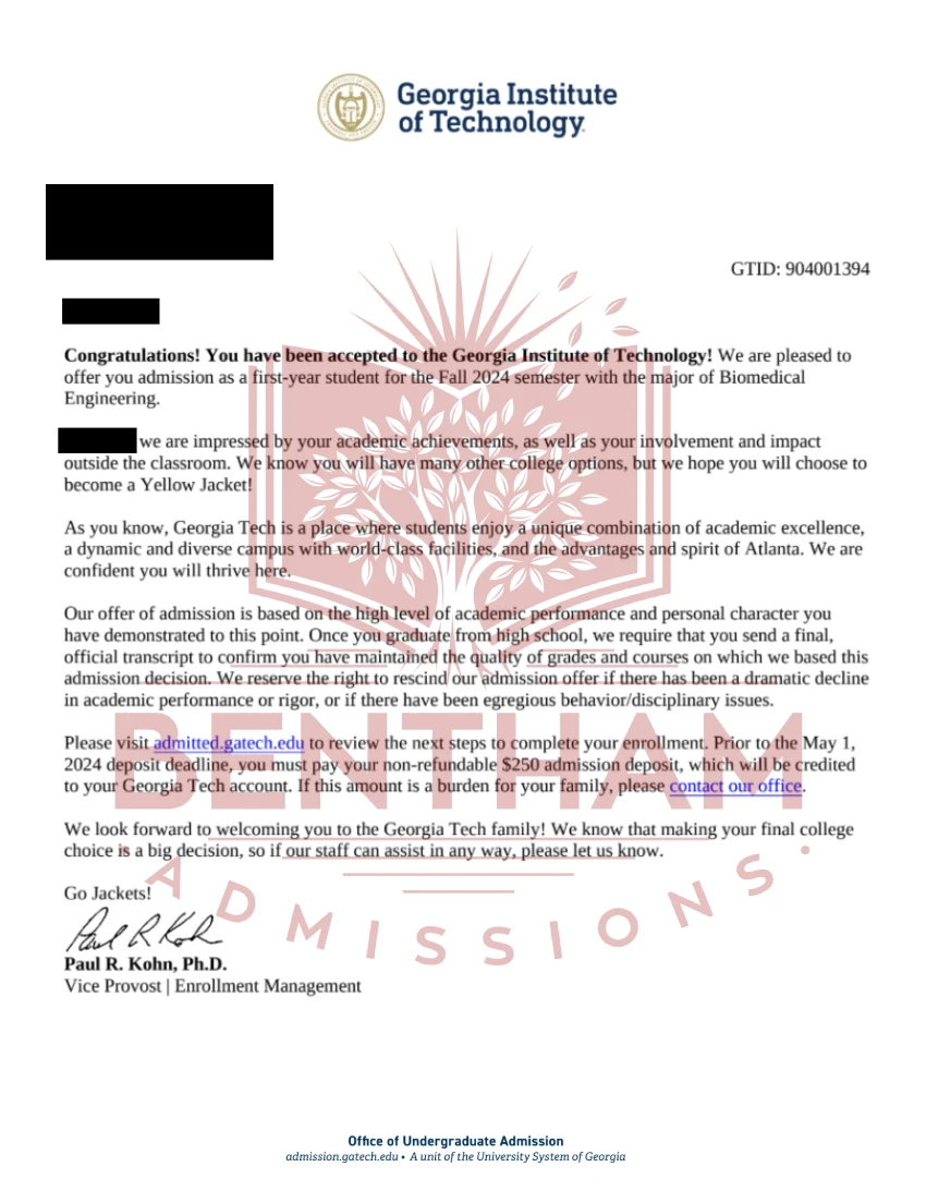 Acceptance Letter to GA Tech - 2023