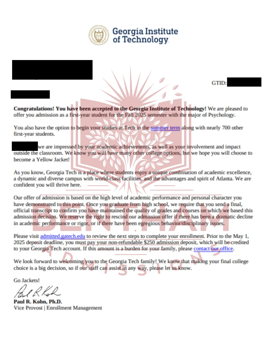Acceptance Letter to GA Tech - 2024