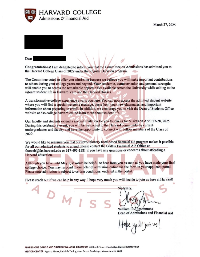 Acceptance Letter to Harvard - 2024