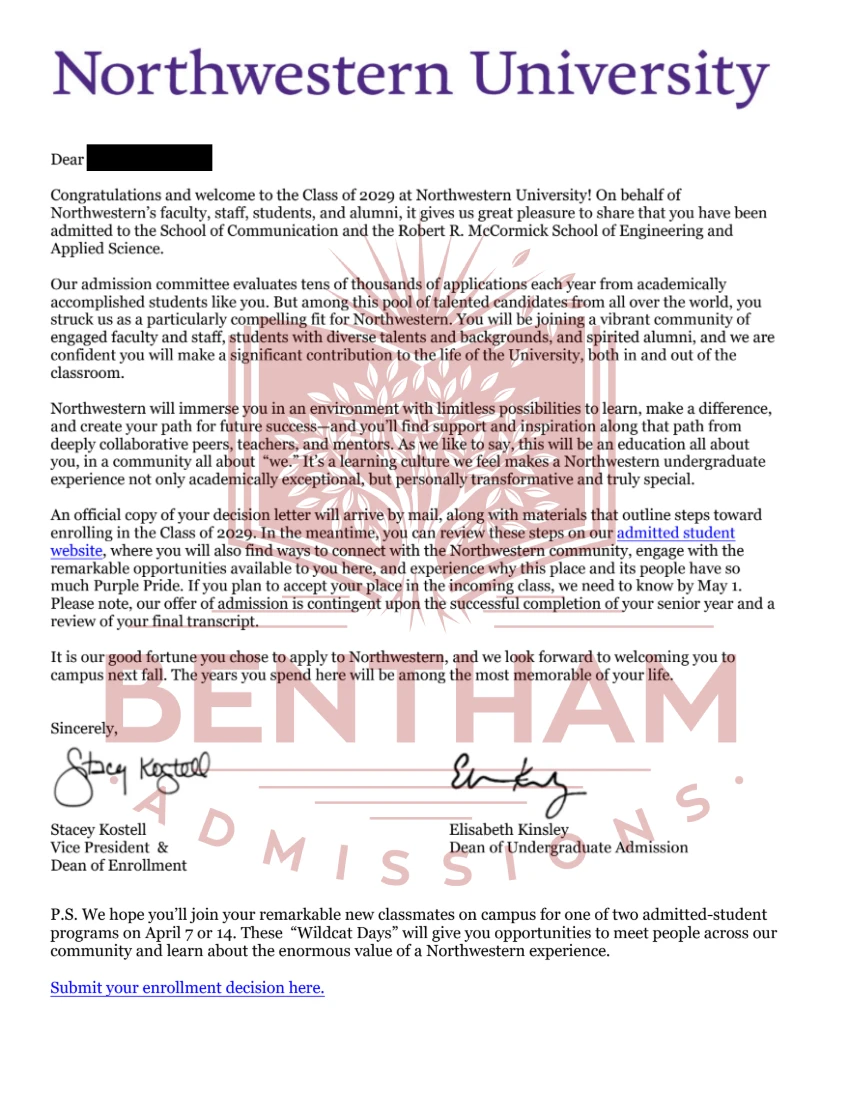 Acceptance Letter to NWU - 2024