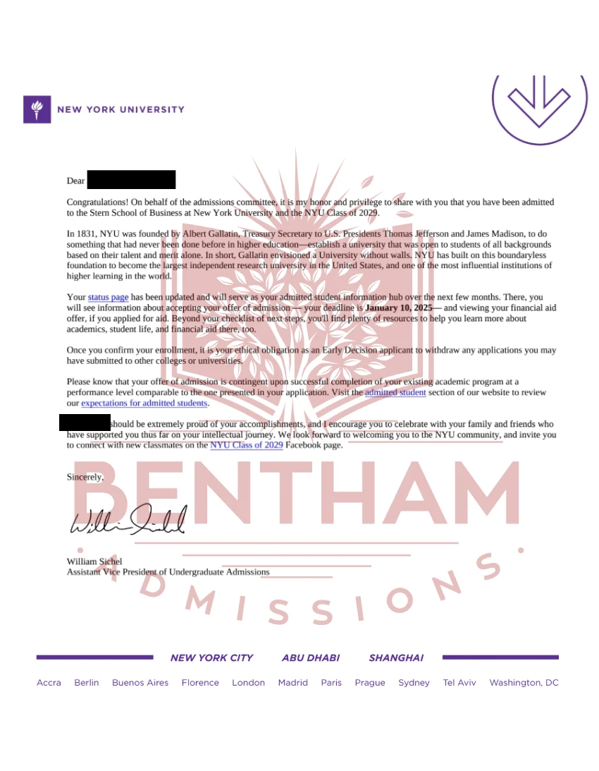 Acceptance Letter to NYU - 2024